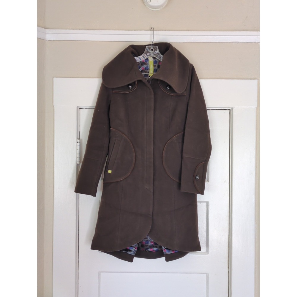 Soia Kyo Wool Coat Full Zip Brown Artsy Boho Sz Medium